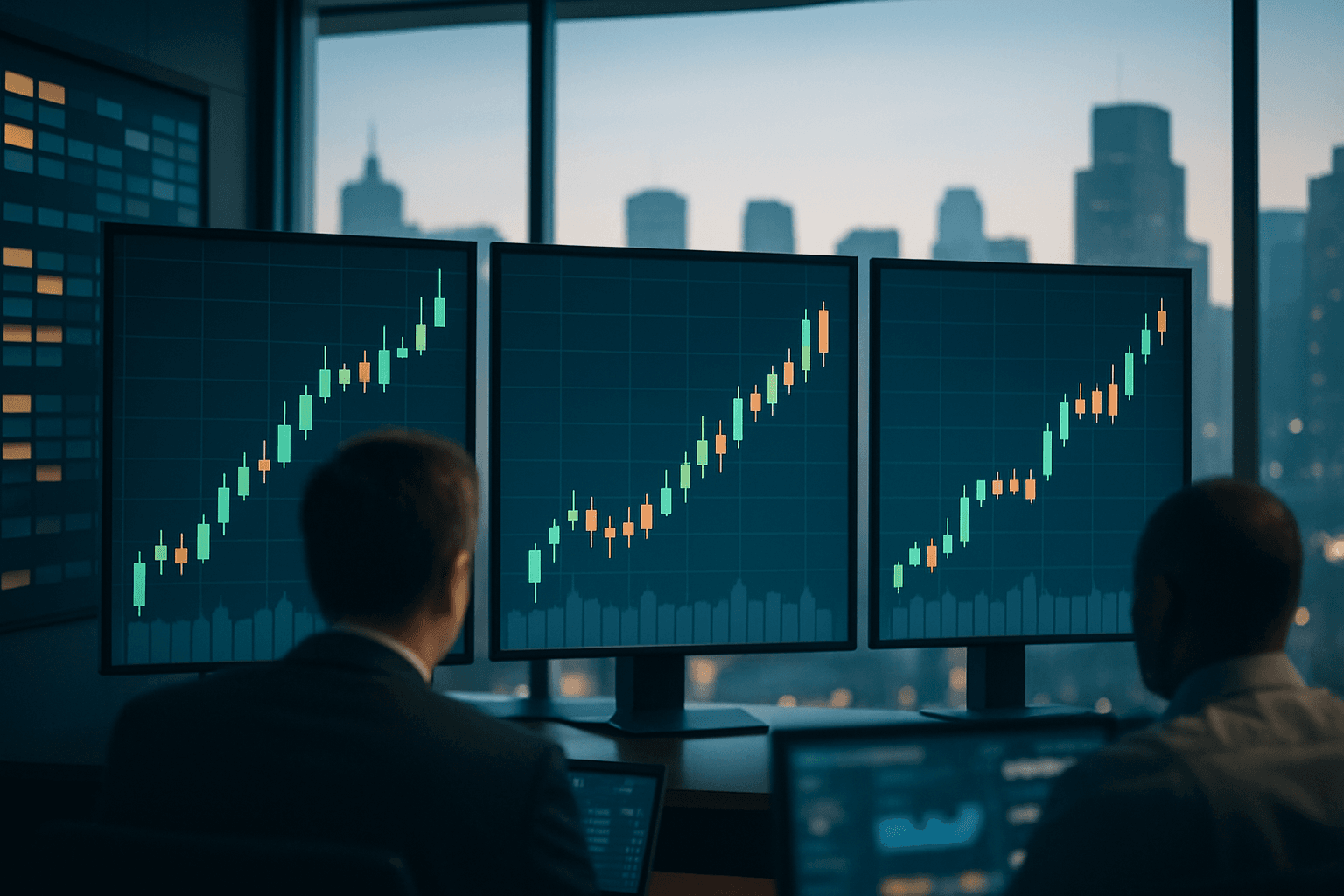 Traders watching price charts of Brazilian meatpacking companies on B3