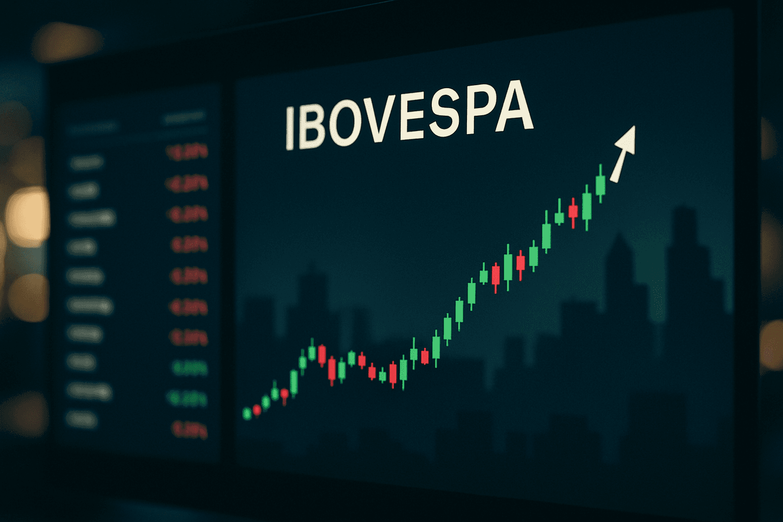 Stock market trading screen showing Brazil's Ibovespa index reaching a record high