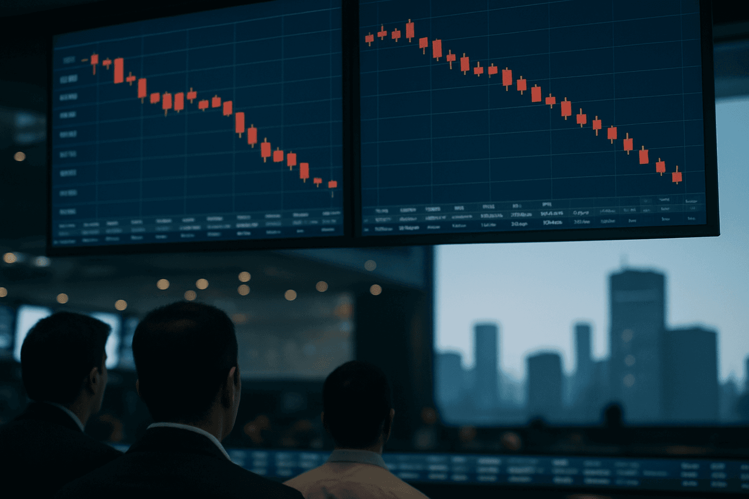 Traders on the B3 trading floor watching falling Ibovespa index charts