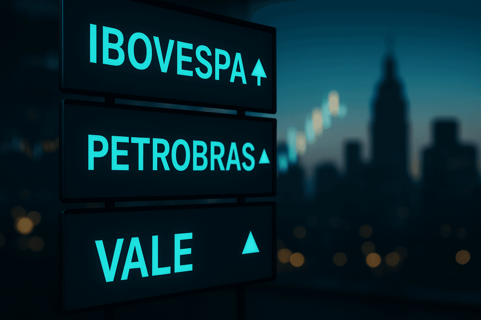 Brazilian stock exchange screens showing Ibovespa and leading Petrobras and Vale shares moving higher