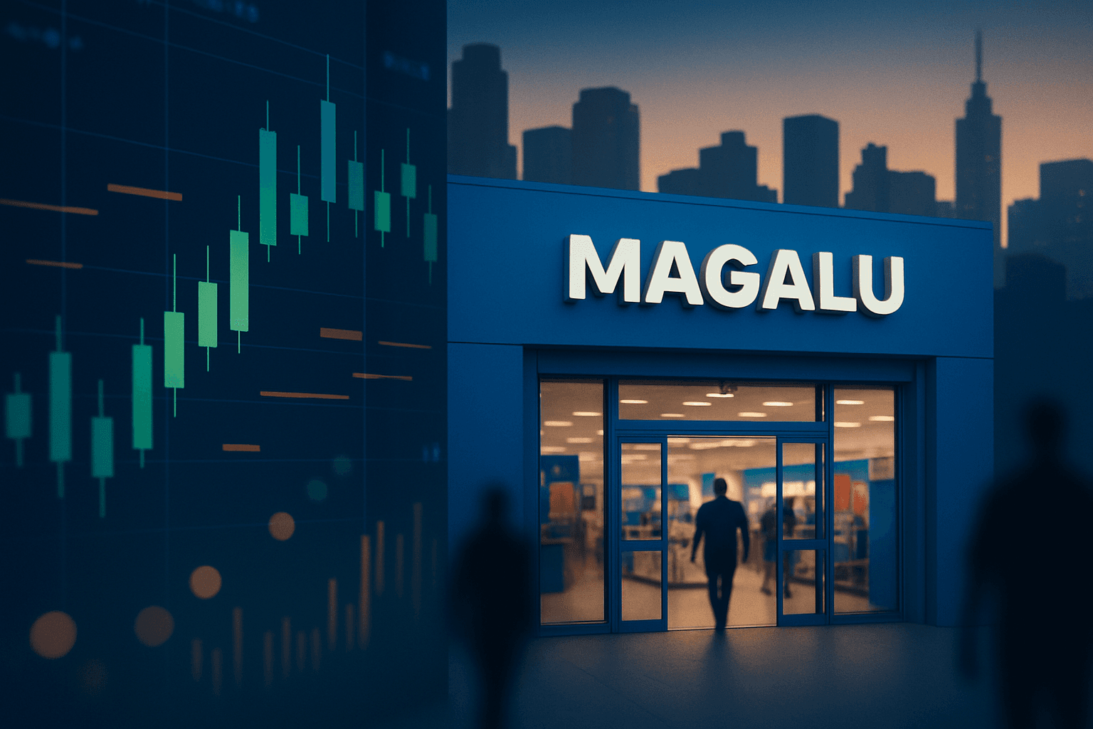 Exterior view of a Magazine Luiza store in Brazil with customers entering, representing the company's stock-market relevance
