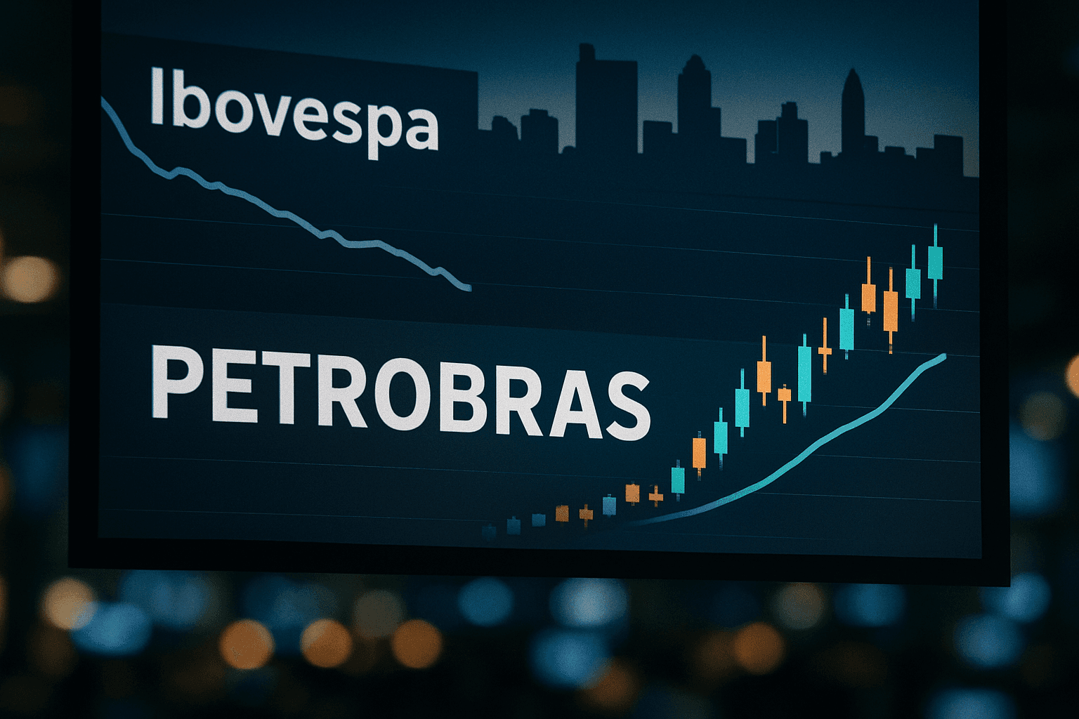 Brazilian stock market screen showing Ibovespa movement with Petrobras results in focus