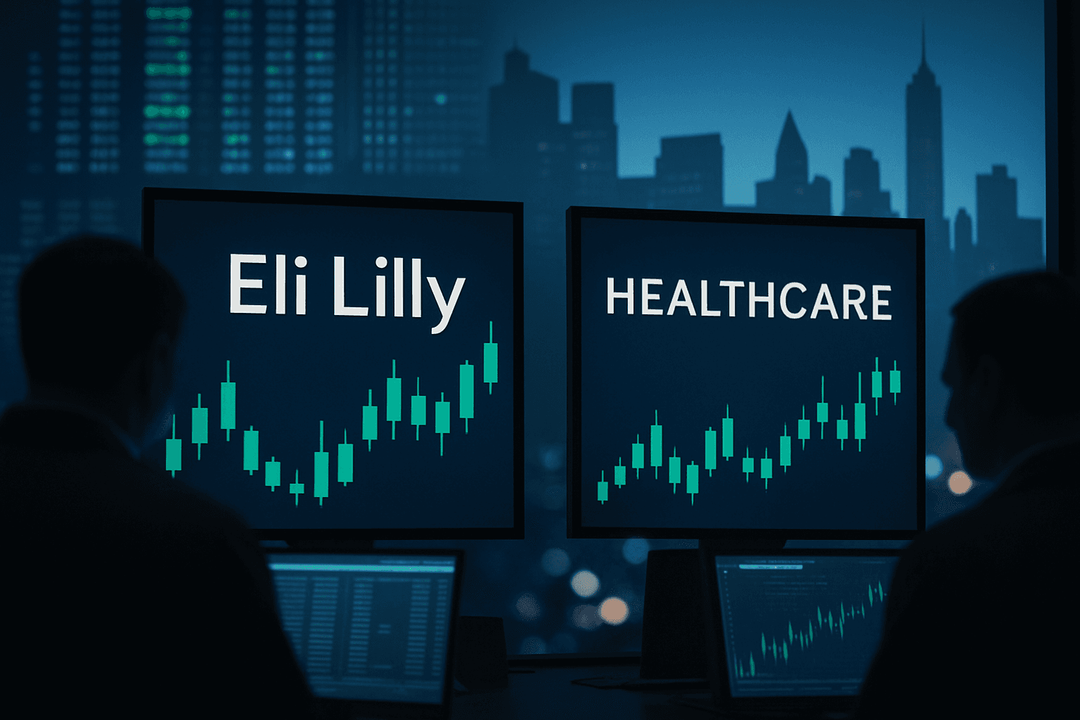 Traders watch Eli Lilly and healthcare stocks on a Wall Street trading floor