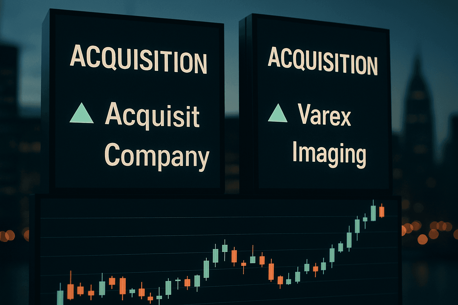 Stock market screens showing sharply higher deal-related shares alongside a muted broader market